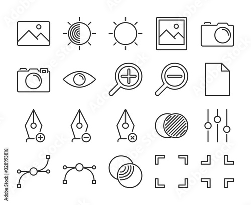 Image Editing icons. Graphic design and photo editing line icon set. Vector illustration. Editable stroke.