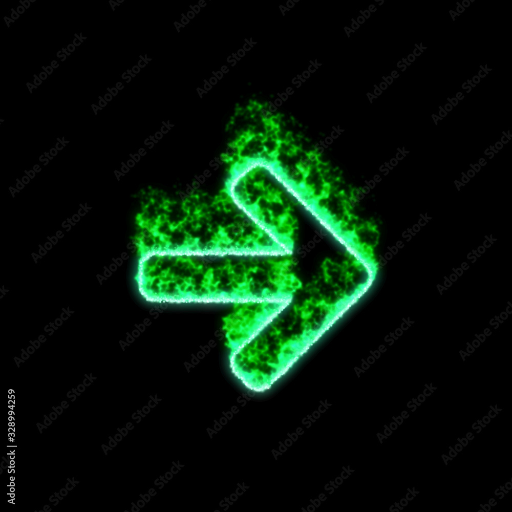 The symbol arrow right burns in green fire The symbol arrow right burns in green fire