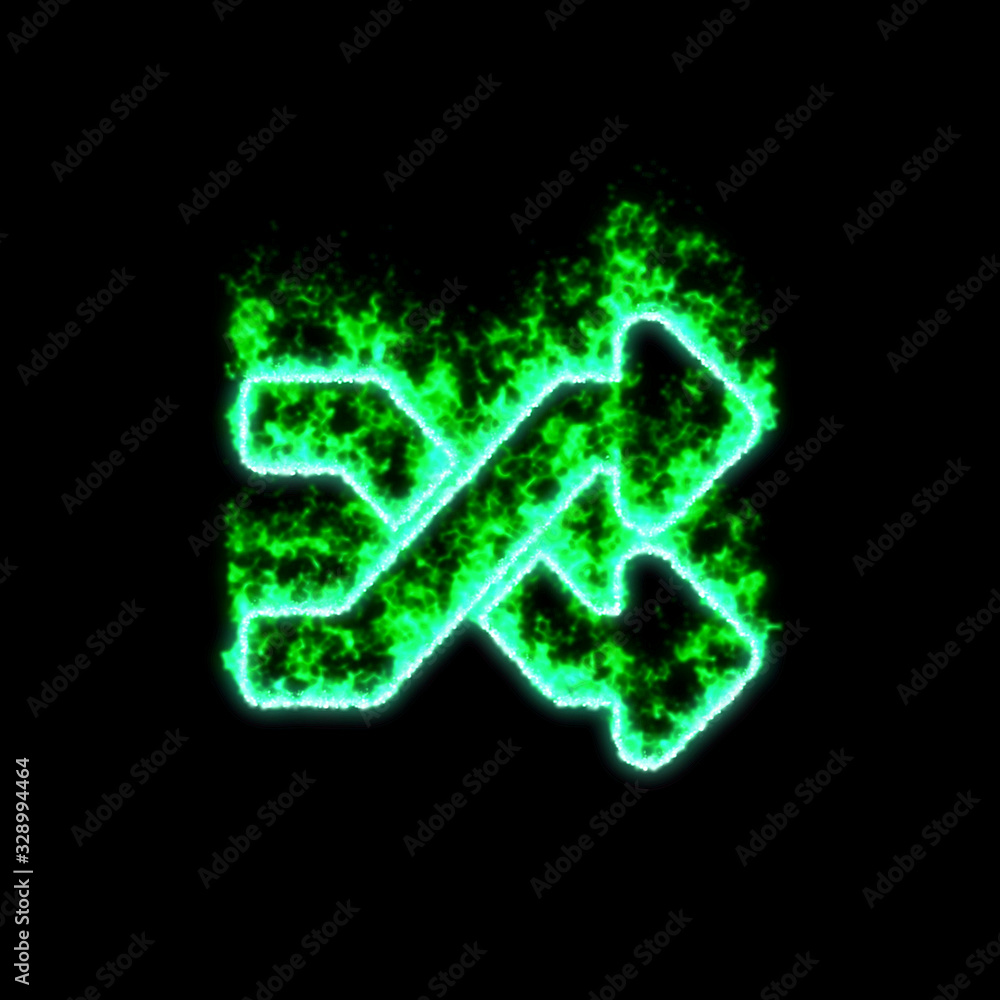 The symbol random burns in green fire