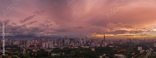 Photography KUALA LUMPUR, September 9, 2019: Aerial panoramic view of Kuala Lumpur, Malaysia during majestic sunrise