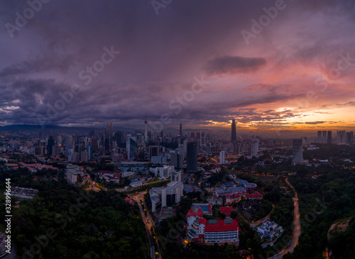 Photography KUALA LUMPUR, September 9, 2019: Aerial view of Kuala Lumpur, Malaysia during majestic sunrise