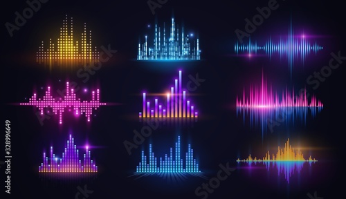 Music sound wave neon equalizers, audio technology
