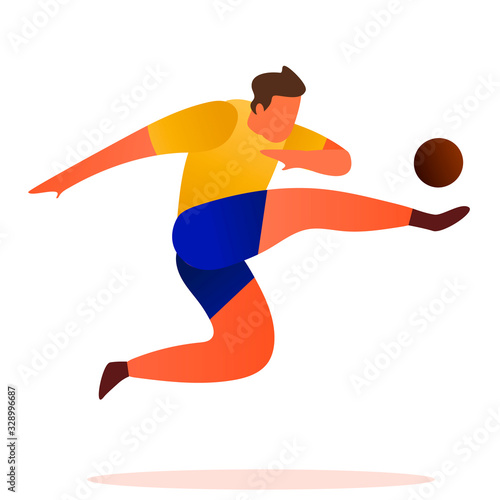 Flat soccer player vector illustration. Jumping soccer player Isolated on a white background.