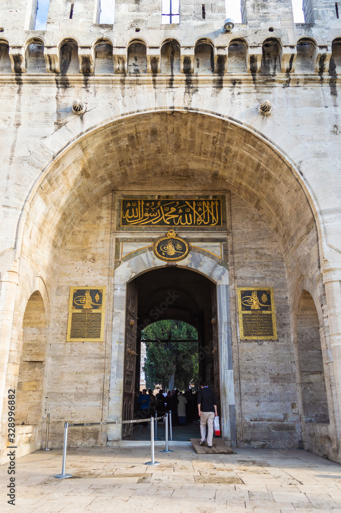 Istanbul, Turkey - CIRCA 2013: Topkapi Palace entrance door.