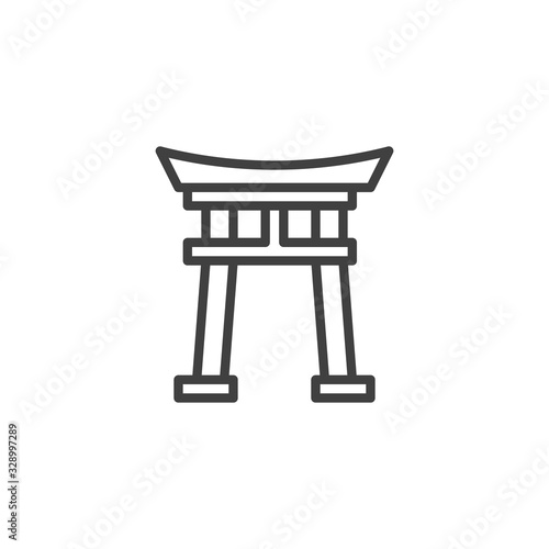Shinto Shrine line icon. linear style sign for mobile concept and web design. Torii gate outline vector icon. Symbol, logo illustration. Vector graphics