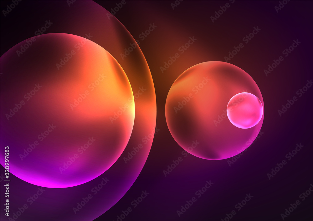 Glowing neon shiny transparent bubbles, glass circles or bio cell concept. Techno futuristic vector abstract background For Wallpaper, Banner, Background, Card, Book Illustration, landing page Glowing neon shiny transparent bubbles, glass circles or bio cell concept. Techno futuristic vector abstract background For Wallpaper, Banner, Background, Card, Book Illustration, landing page