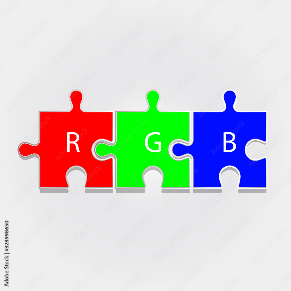 The color scheme depicted in three puzzles. Quality vector. The color scheme depicted in three puzzles. Quality vector.