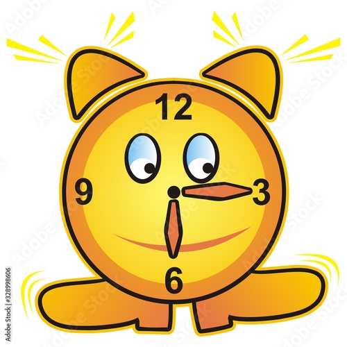 Alarm clock, smiling vector illustration on white background