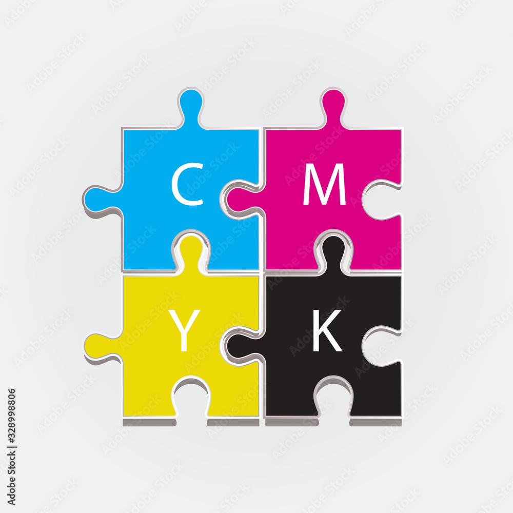 The color scheme CMYK depicted in four puzzles. Quality vector. Four puzzle. The color scheme CMYK depicted in four puzzles. Quality vector. Four puzzle.