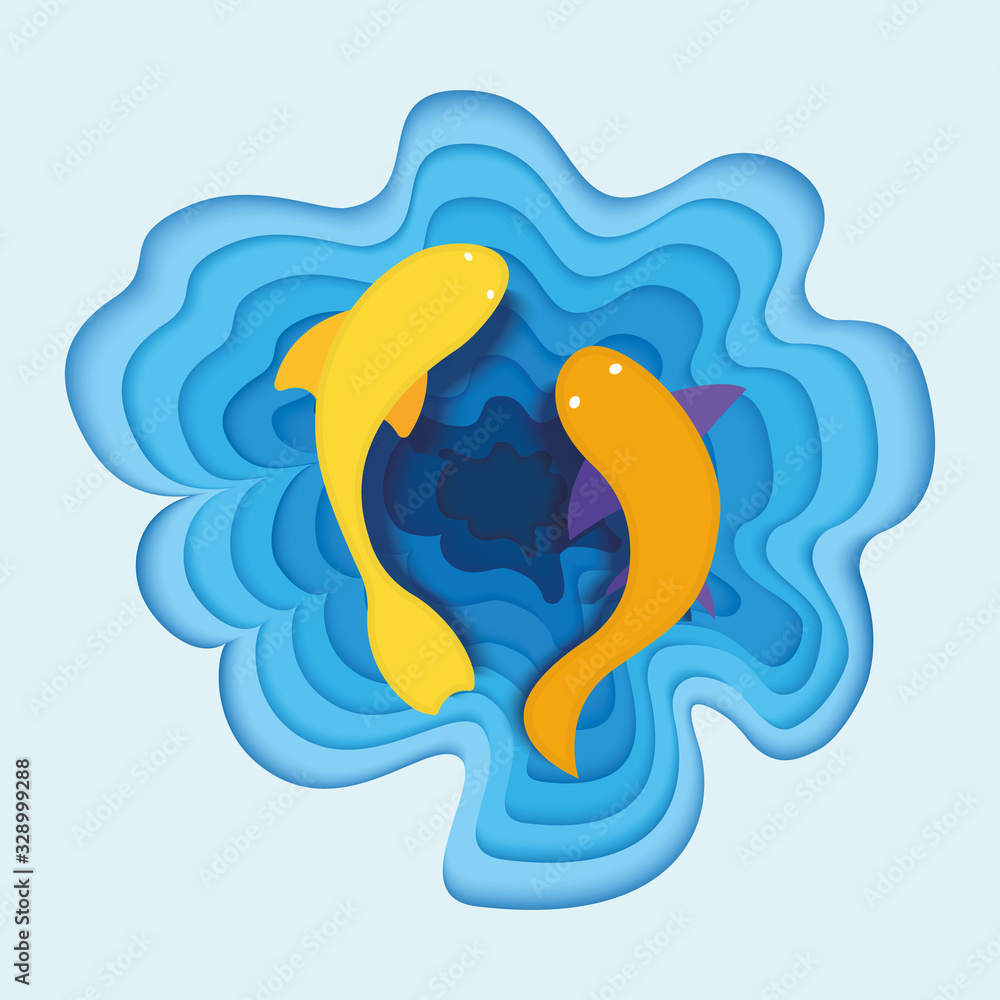 Tropical fish sea, flat ocean minnow, concept cutting paper vector illustration. Saltwater fish swim in seaside. Tropical fish sea, flat ocean minnow, concept cutting paper vector illustration. Saltwater fish swim in seaside.