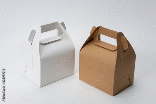 Cardboard box for cake&dessert.Takeaway Cake Box On White Background