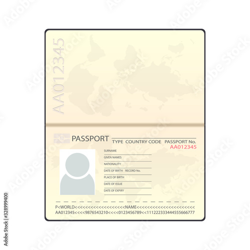 Vector illustration of a passport. An open passport for traveling around the world. Isolated on a white background.