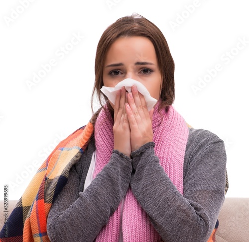 Sick woman lying on the sofa