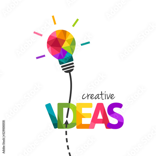 Creative ideas concept with colorful lightbulb. Bulb as idea symbol in low poly design. Vector illustration isolated on white background.