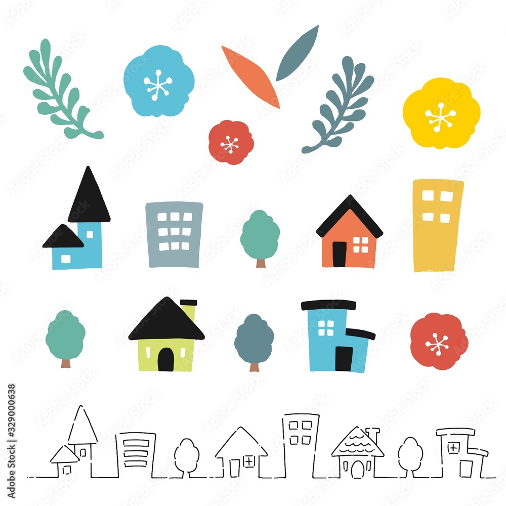 手書き風 可愛い家と花のアイコンセット Stock Vector Adobe Stock 手書き風 可愛い家と花のアイコンセット Stock Vector Adobe Stock