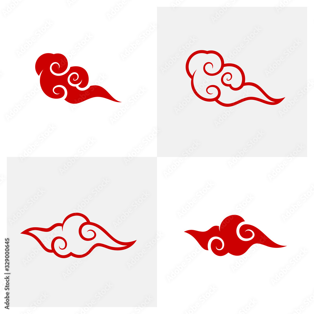 Set of Abstract Cloud logo design vector template, Chinese Cloud, Japan Cloud, Curl cloud ,Decoration cloud, cloud icon set