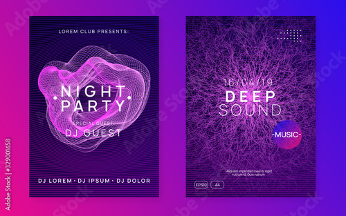 Neon dj flyer. Electro dance music. Electronic sound event. Club fest poster. Techno trance party.