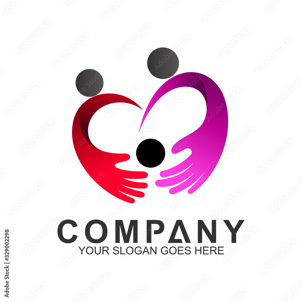 family love and care logo, happy family logo in heart shape, parenting icon family love and care logo, happy family logo in heart shape, parenting icon