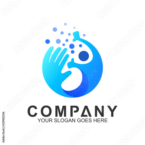 human health and care logo. vector logo template of hand with people in circle shape