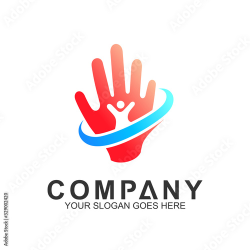 people care logo, hand with people logo vector