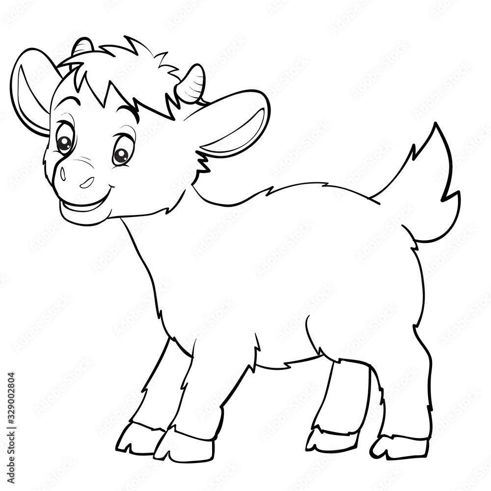 cartoon style little goat drawn in outline, isolated object on a white background, vector illustration, cartoon style little goat drawn in outline, isolated object on a white background, vector illustration,