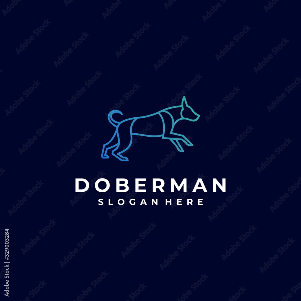 Vector Logo Illustration Doberman Dog Gradient Line Art Style.