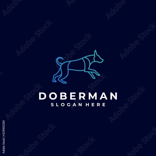 Vector Logo Illustration Doberman Dog Gradient Line Art Style.