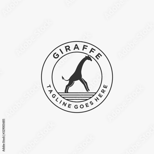 Photography Vector Logo Illustration Giraffe Jump Vintage Badge Style.
