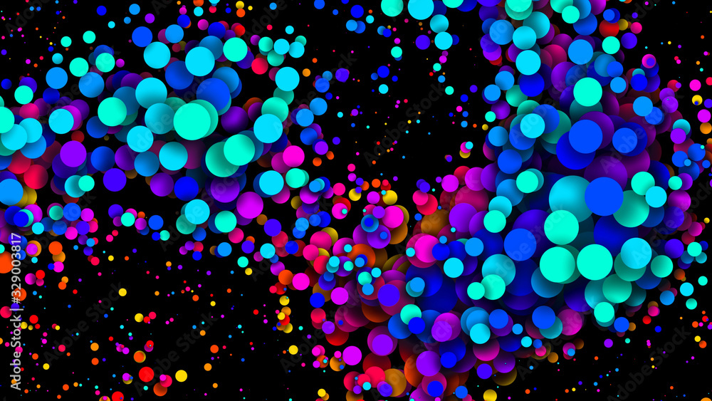 Abstract simple background with beautiful multi-colored circles or balls in flat style like paint bubbles in water. 3d render of particles, colored paper applique. Creative design background 13
