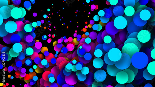 Abstract simple background with beautiful multi-colored circles or balls in flat style like paint bubbles in water. 3d render of particles, colored paper applique. Creative design background 14
