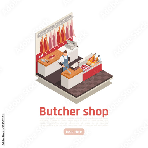 Butcher Shop Isometric Composition 