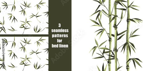 Green bamboo seamless patterns set for bed linen