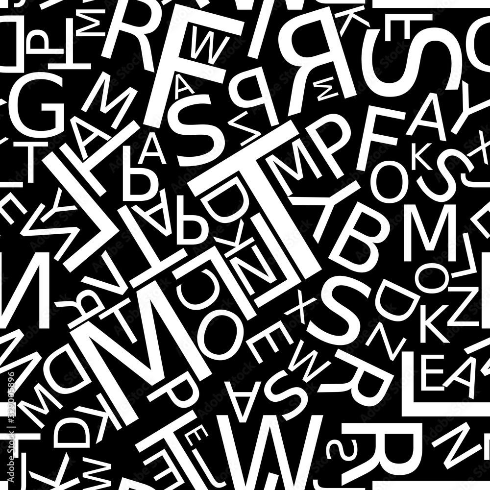 Background with letters scattered chaotic, seamless pattern Background with letters scattered chaotic, seamless pattern
