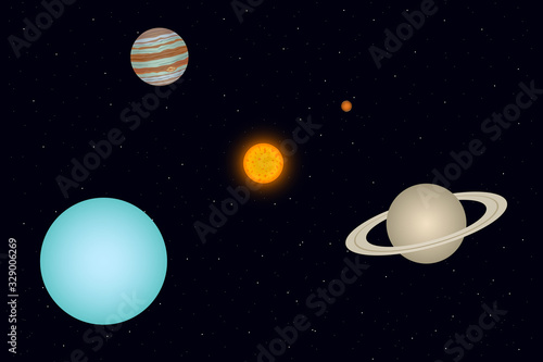 View of Uranus  Jupiter and Saturn from outer space. Vector illustration.