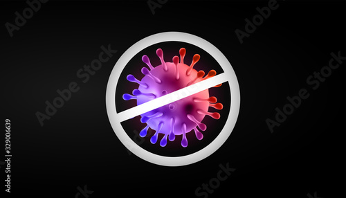 Corona virus 3d realistic vector with warning stop sign in dark background. coronaviruses cell, wuhan virus disease. Perfect for banner information, flyer, poster, etc. Vector illustration