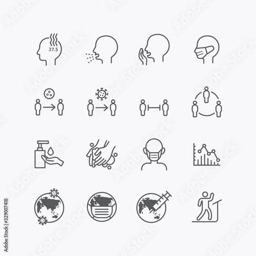 corona covid virus icons flat line design vector