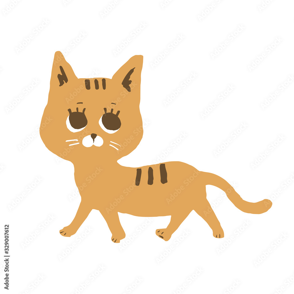 Fototapeta premium こちらを見ながら歩いている茶色の猫