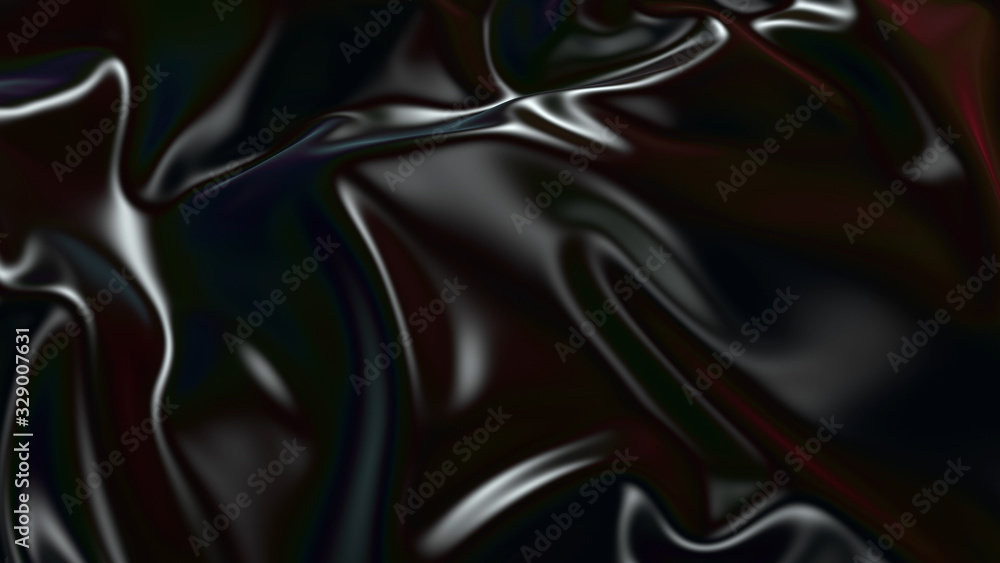 Fototapeta premium 3D render beautiful folds of black silk in full screen, like a beautiful clean fabric background. Simple soft background with smooth folds like waves on a liquid surface. 91