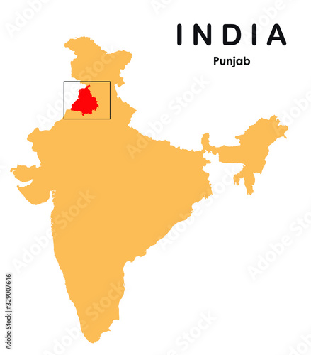 Punjab in India map. Panjab Map vector illustration