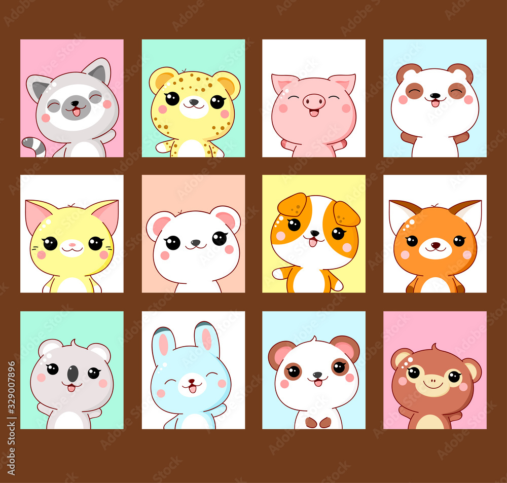 Obraz premium Collection of vertical banner, background, flyer with cute animals