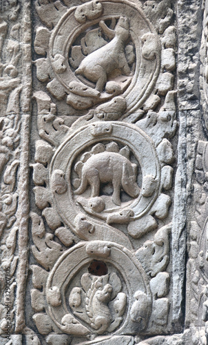 Bas-relief with dinosaur, Angkor Wat, Siem Reap, Cambodia