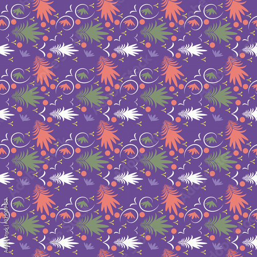 seamless pattern with flowers and leaves hohloma style