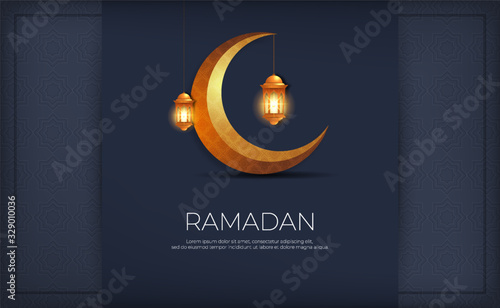 Illustration of Crescent and Hanging Lantern With Golden Color	