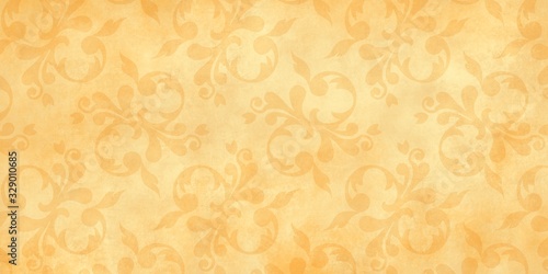 Jugendstil viktorianisch floral Ornament auf Hintergrund gelb gold Textil Wand antik altes Papier Vorlage Layout Design Template Geschenk zeitlos schön alt barock edel rokoko elegant background  photo