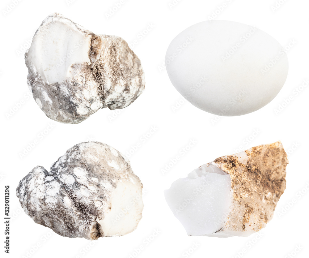 set of various Cacholong gemstones isolated set of various Cacholong gemstones isolated