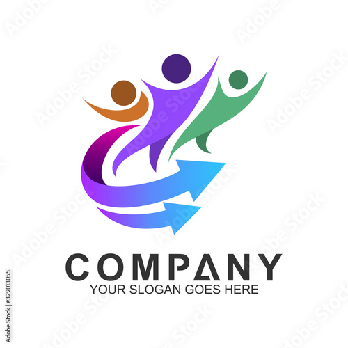 People with arrow logo design template. Success People icon. Consulting Logo. Corporate Management, data and graph symbol.