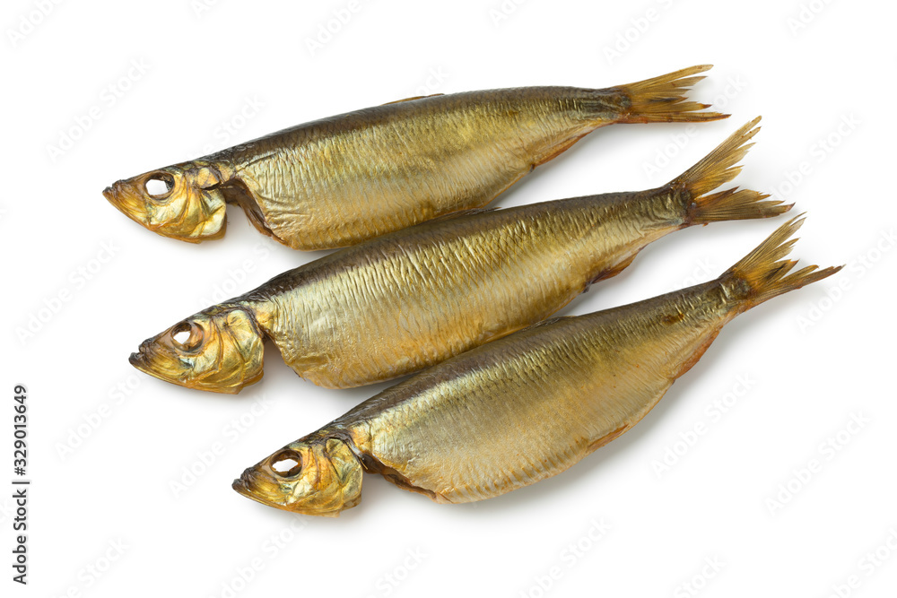 Three whole Bucklings, hot smoked herring