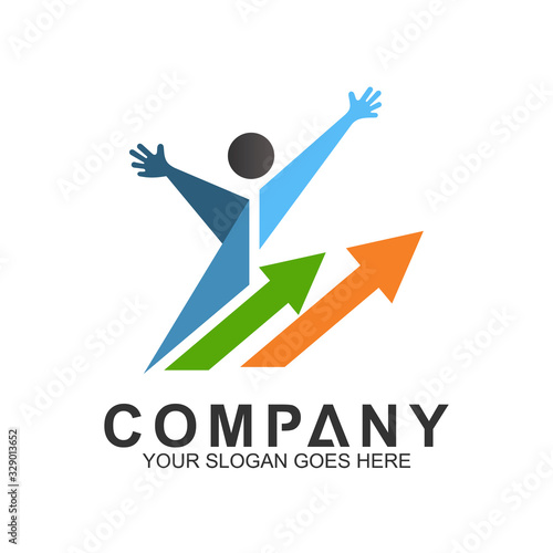 People with arrow logo design template. Success People icon. Consulting Logo. Corporate Management, data and graph symbol.