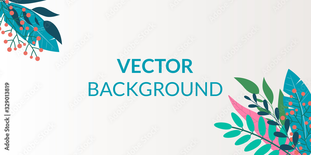 Plants and leaves background in flat style with space for text. Forest, garden or jungle backdrop. Foliage banner, spring and summer card design, nature poster. Vector illustration. Plants and leaves background in flat style with space for text. Forest, garden or jungle backdrop. Foliage banner, spring and summer card design, nature poster. Vector illustration.