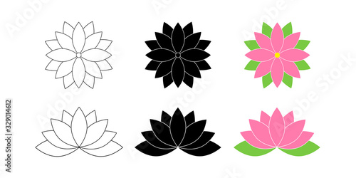 Lotus flowers. Lotus in flat deisgn, isolated on white background. Lotus Flower Logo. Flowers Harmony icons. Vector illustration